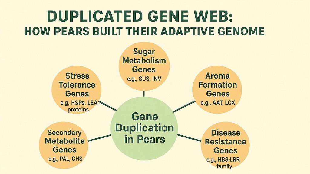 Duplicated Gene Web -- How Pears Built Their Adaptive Genome