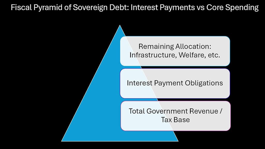 Fiscal Pyramid of Sovereign Debt -- Interest Payments vs Core Spending