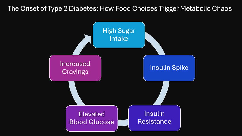 The Onset of Type 2 Diabetes -- How Food Choices Trigger Metabolic Chaos