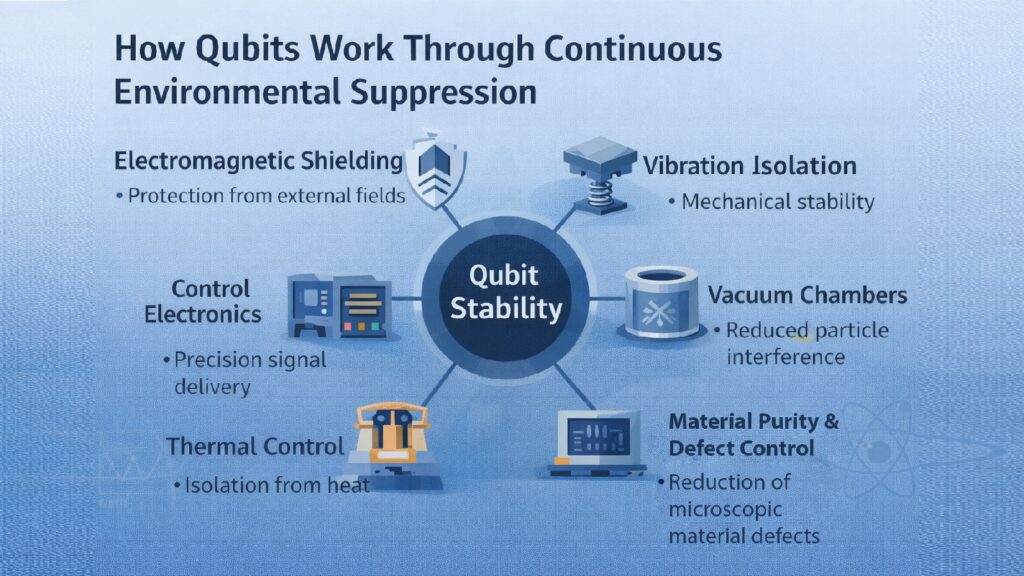 How Qubits Work Through Continuous Environmental Suppression