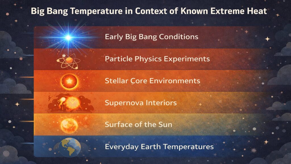 Big Bang Temperature in Context of Known Extreme Heat