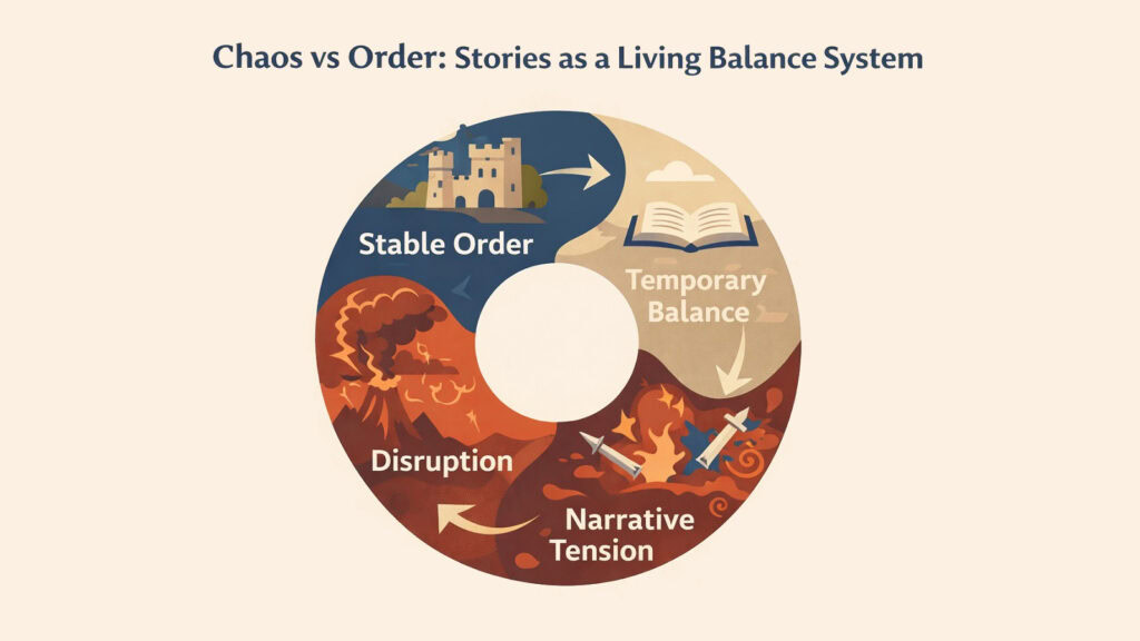 Chaos vs Order -- Stories as a Living Balance System