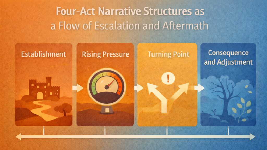 Four-Act Narrative Structures as The Flow of Escalation and Aftermath