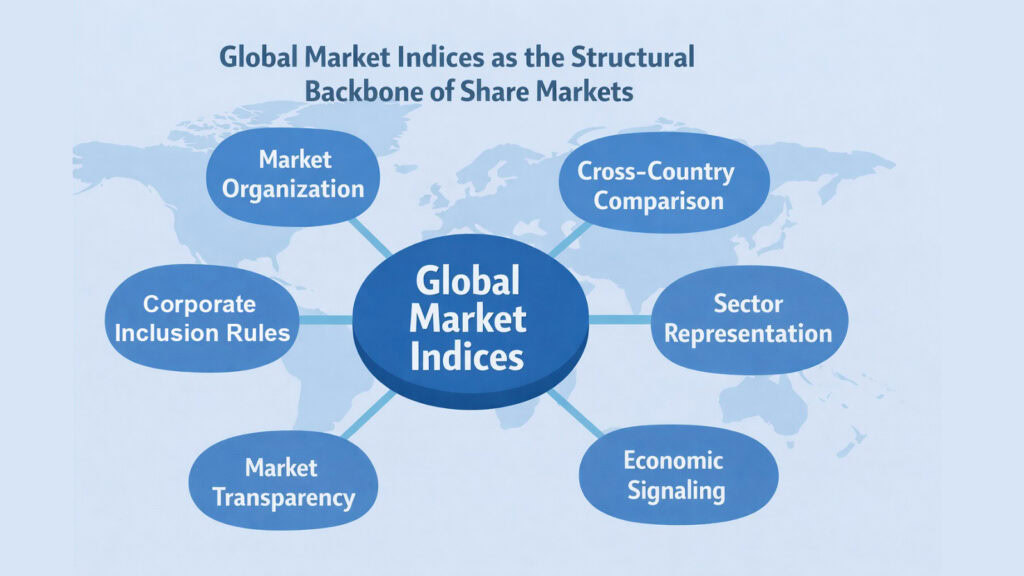 Global Market Indices as the Structural Backbone of Share Markets