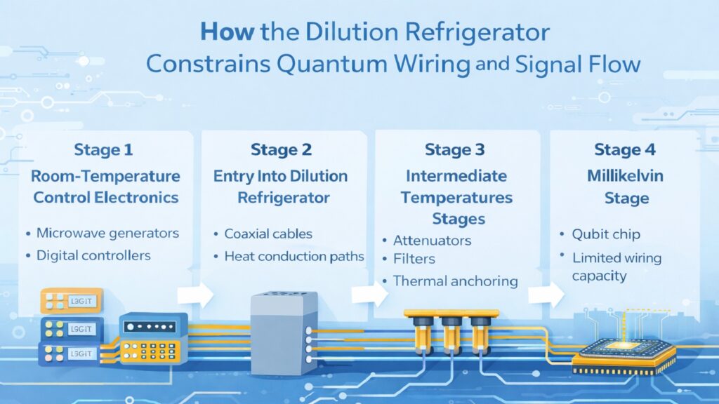How the Dilution Refrigerator Constrains Quantum Wiring and Signal Flow