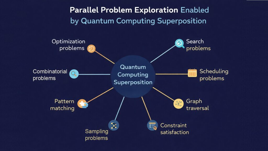 Parallel Problem Exploration Enabled by Quantum Computing Superposition