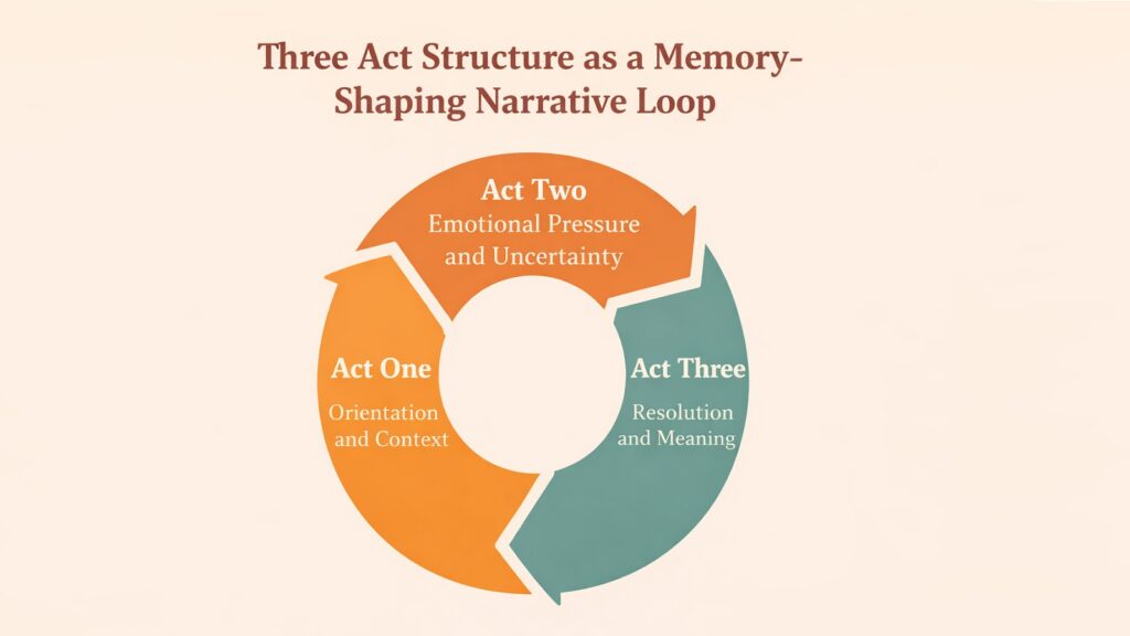 Three Act Structure as a Memory-Shaping Narrative Loop