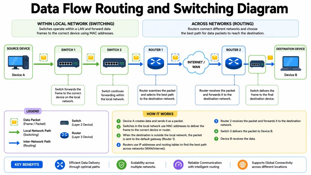 Data Flow Routing and Switching Diagram