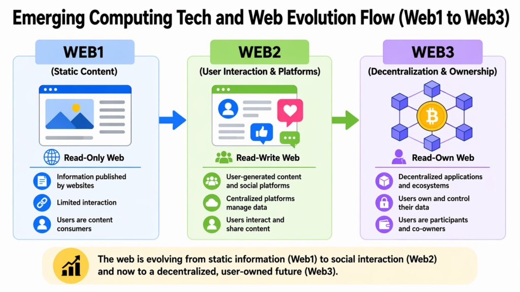 Emerging Computing Tech and Web Evolution Flow (Web1 to Web3)