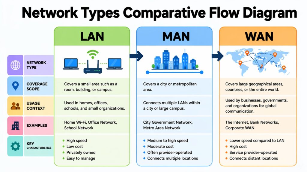 Network Types Comparative Flow Diagram
