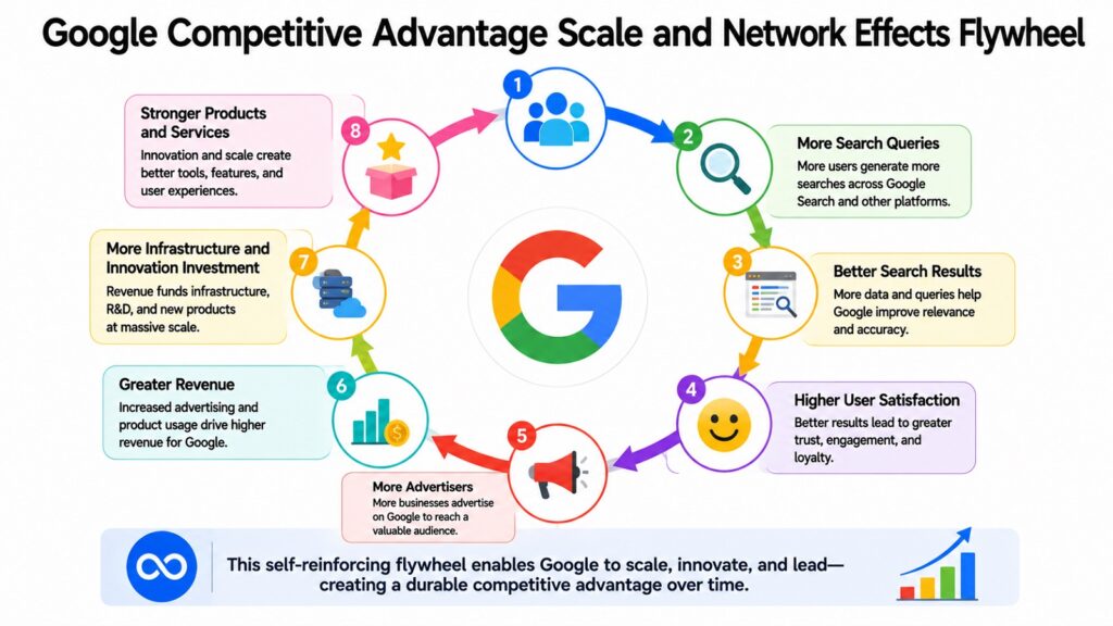 Google Competitive Advantage Scale and Network Effects Flywheel
