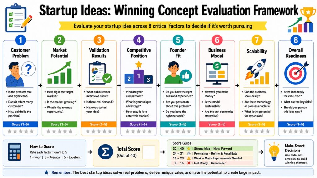 Startup Ideas -- Winning Concept Evaluation Framework