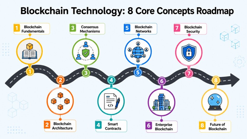 Blockchain Technology -- 8 Core Concepts Roadmap