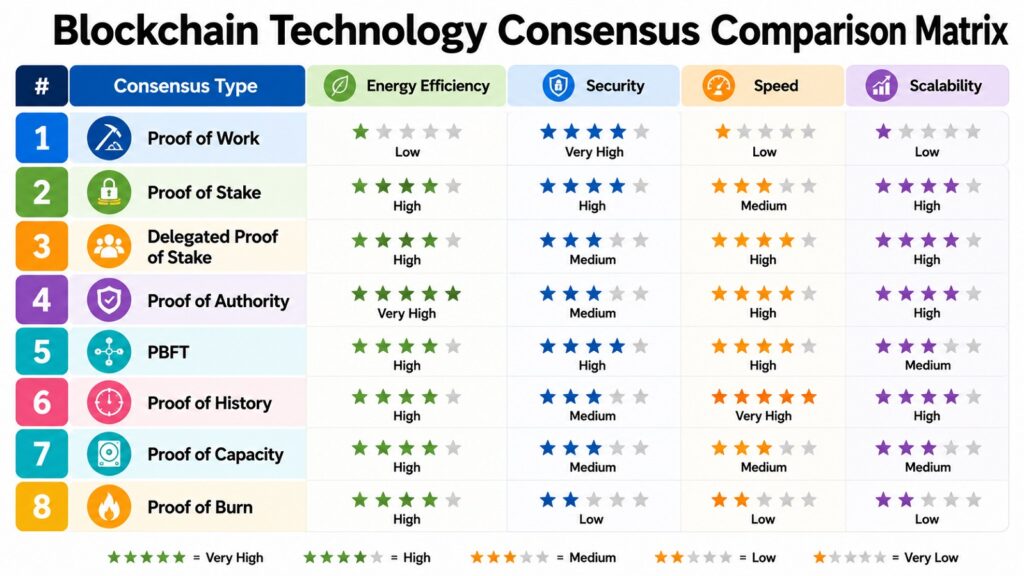 Blockchain Technology Consensus Comparison Matrix