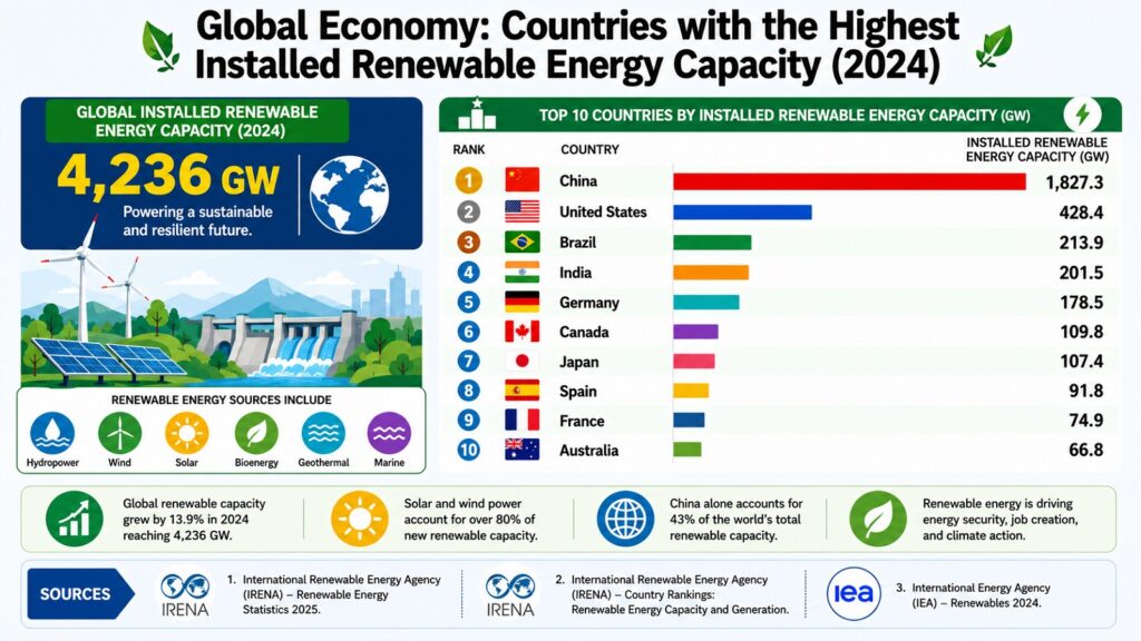 Global Economy -- Countries with the Highest Installed Renewable Energy Capacity