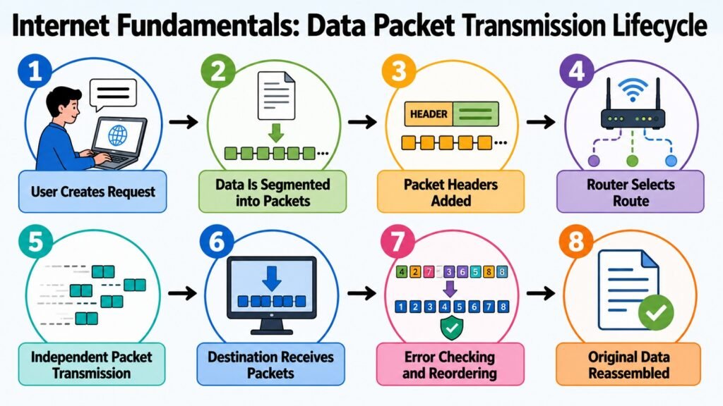 Internet Fundamentals -- Data Packet Transmission Lifecycle