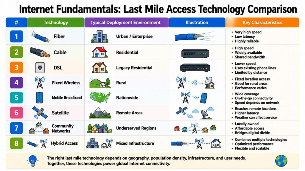 Internet Fundamentals -- Last Mile Access Technology Comparison