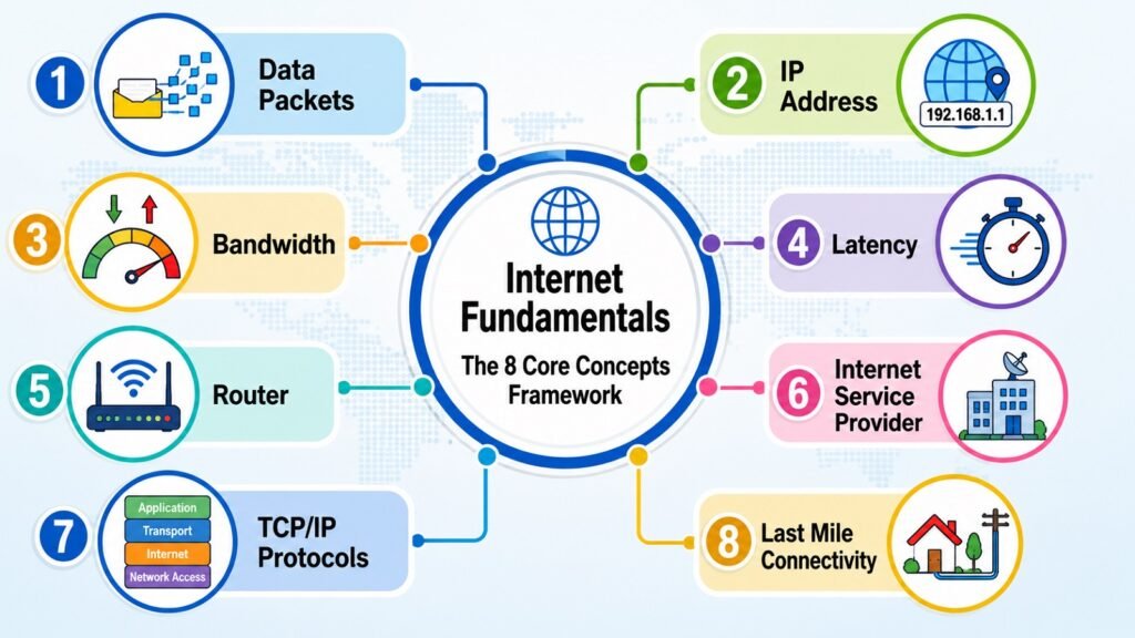 Internet Fundamentals -- The 8 Core Concepts Framework