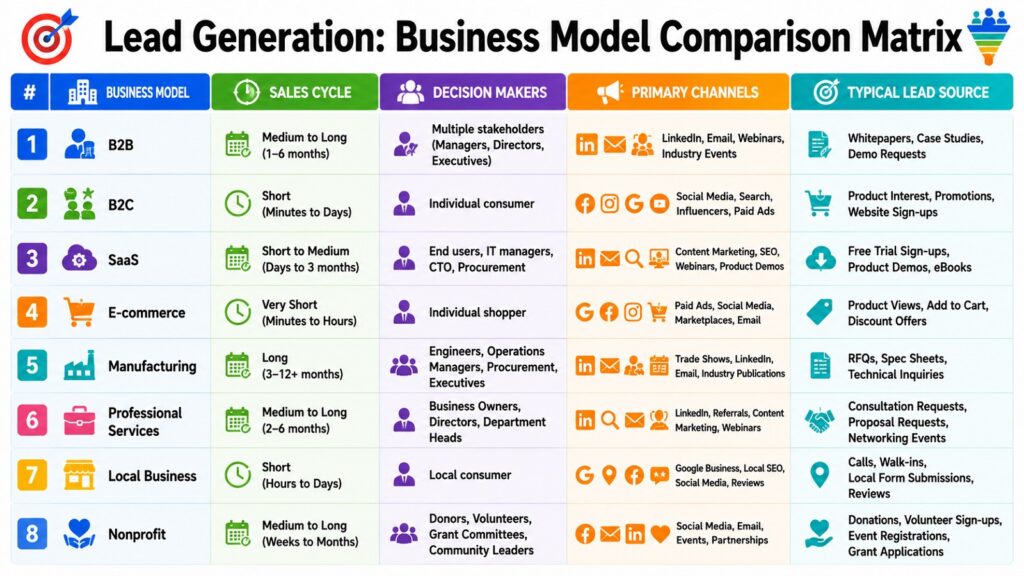 Lead Generation -- Business Model Comparison Matrix
