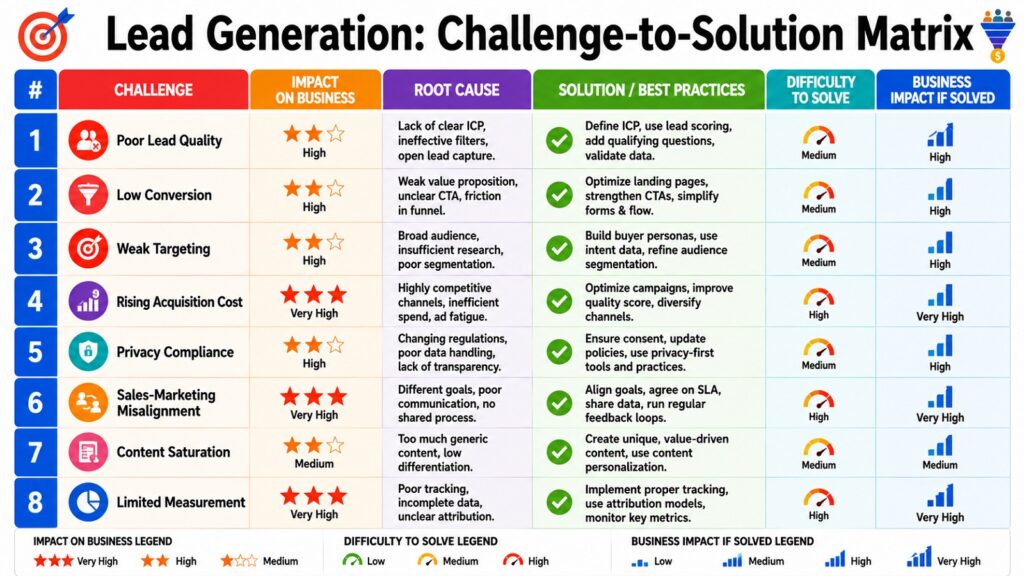 Lead Generation -- Challenge-to-Solution Matrix