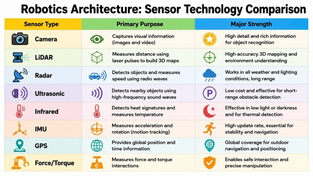 Robotics Architecture -- Sensor Technology Comparison