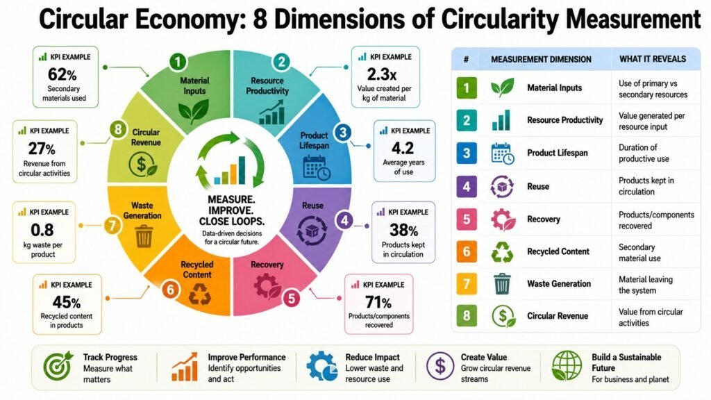 Circular Economy -- 8 Dimensions of Circularity Measurement