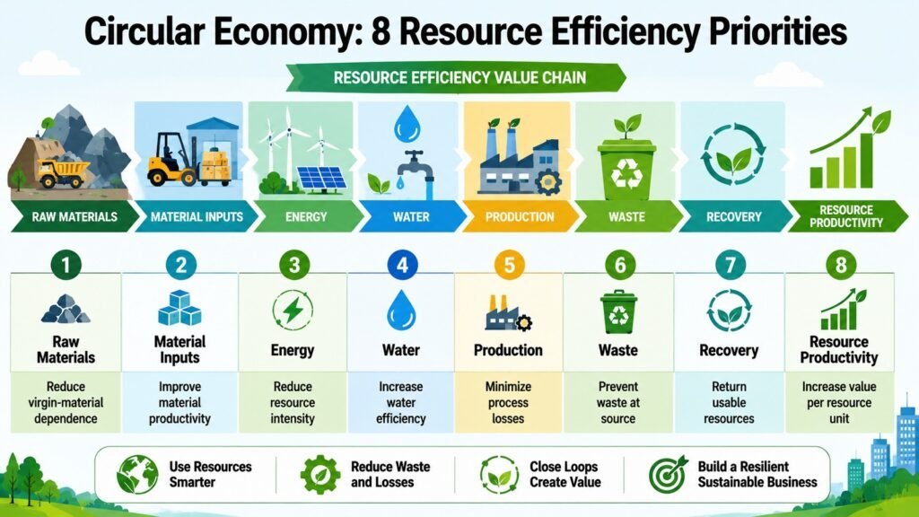 Circular Economy -- 8 Resource Efficiency Priorities