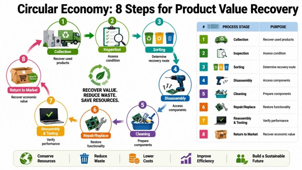 Circular Economy -- 8 Steps for Product Value Recovery