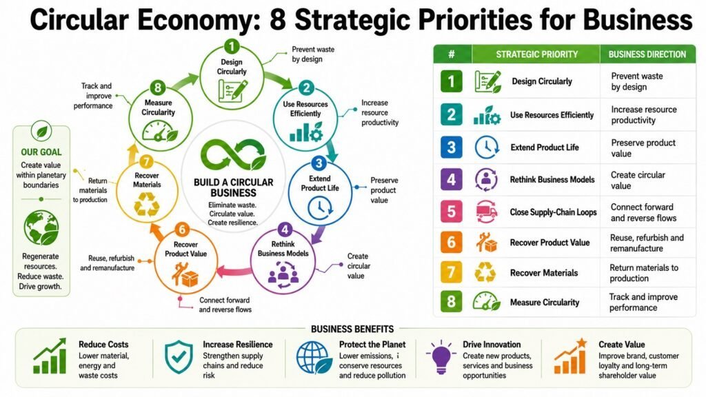Circular Economy -- 8 Strategic Priorities for Business