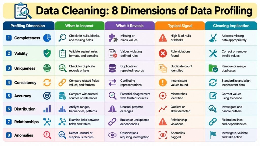 Data Cleaning -- 8 Dimensions of Data Profiling