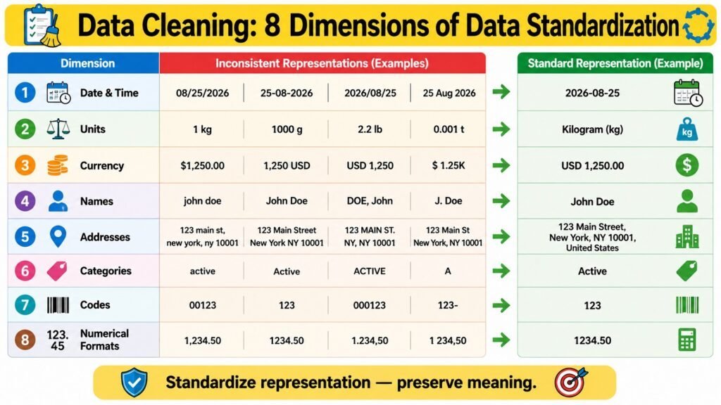 Data Cleaning -- 8 Dimensions of Data Standardization