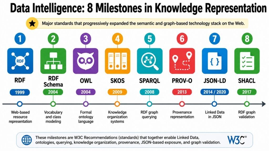 Data Intelligence -- 8 Milestones in Knowledge Representation