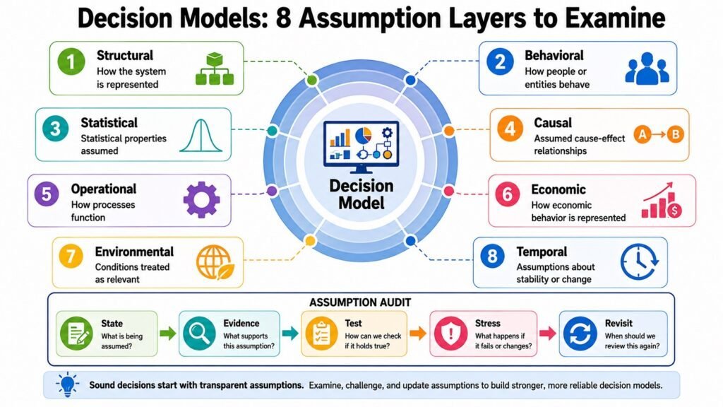 Decision Models -- 8 Assumption Layers to Examine