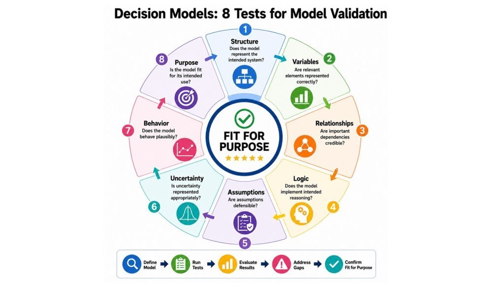 Decision Models -- 8 Tests for Model Validation