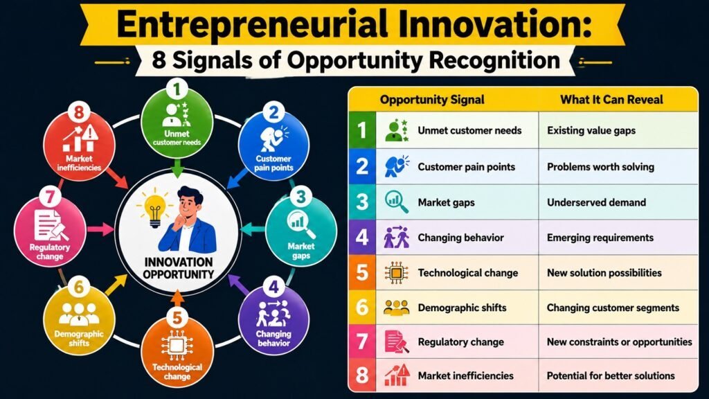 Entrepreneurial Innovation -- 8 Signals of Opportunity Recognition