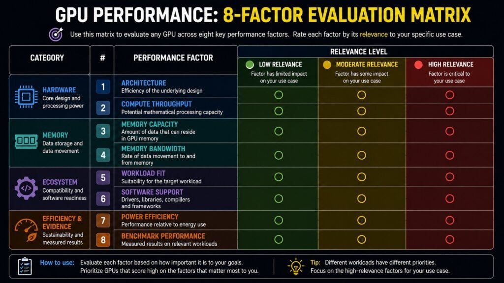 GPU Performance -- 8-Factor Evaluation Matrix