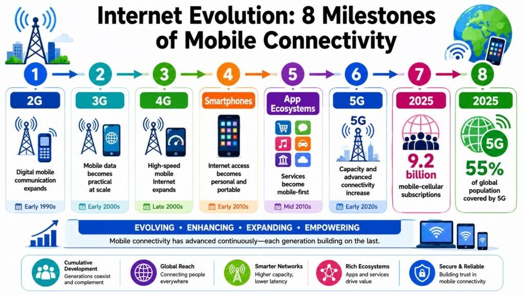 Internet Evolution -- 8 Milestones of Mobile Connectivity