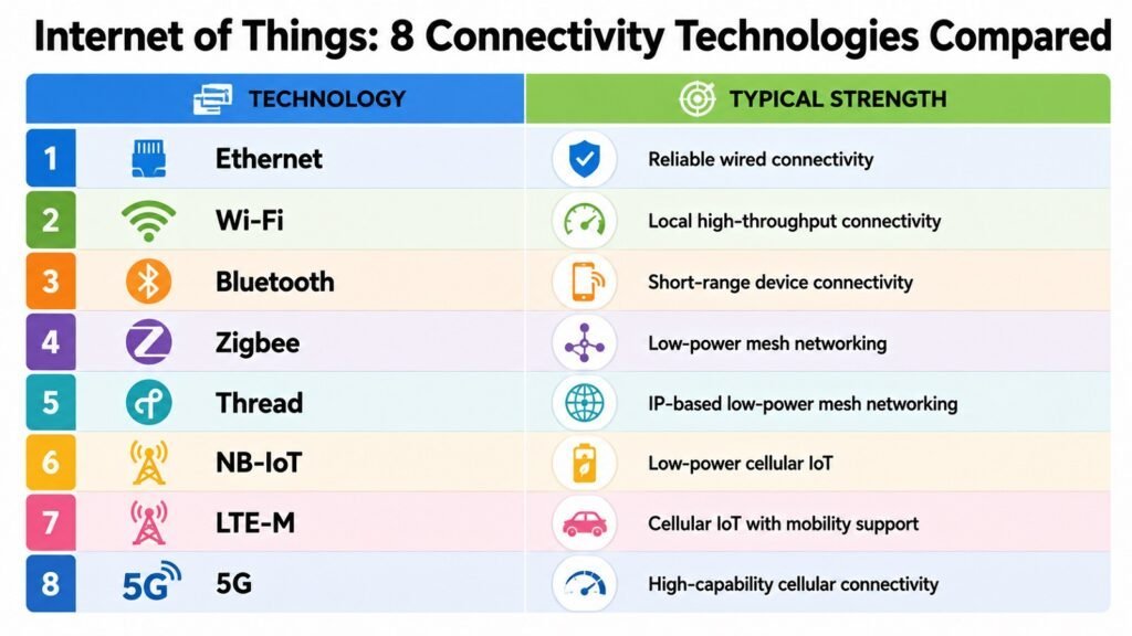 Internet of Things -- 8 Connectivity Technologies Compared