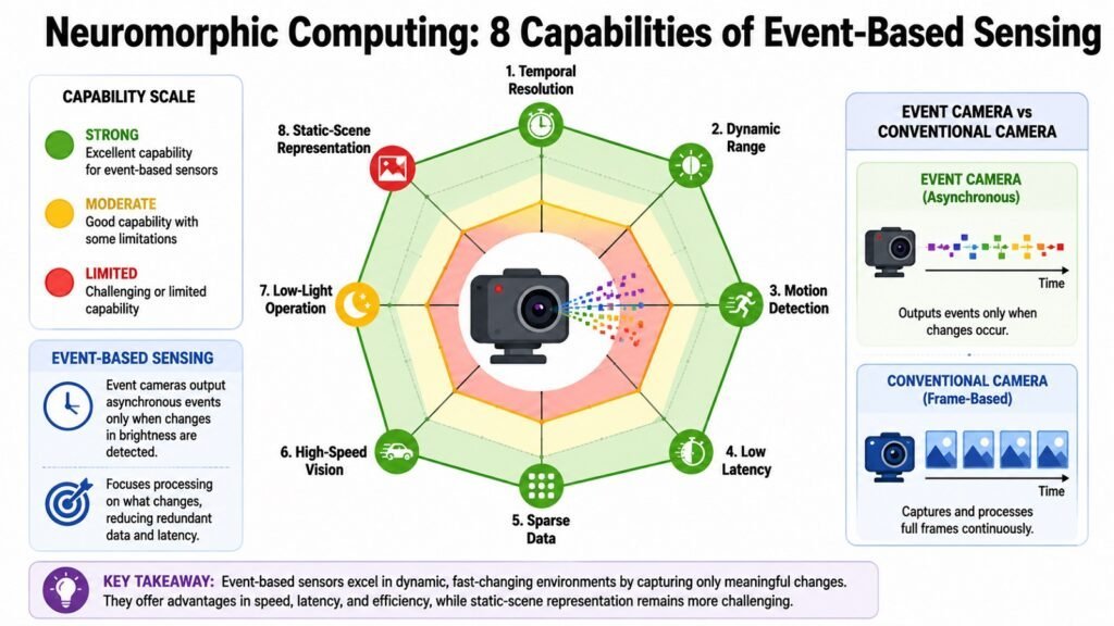 Neuromorphic Computing -- 8 Capabilities of Event-Based Sensing