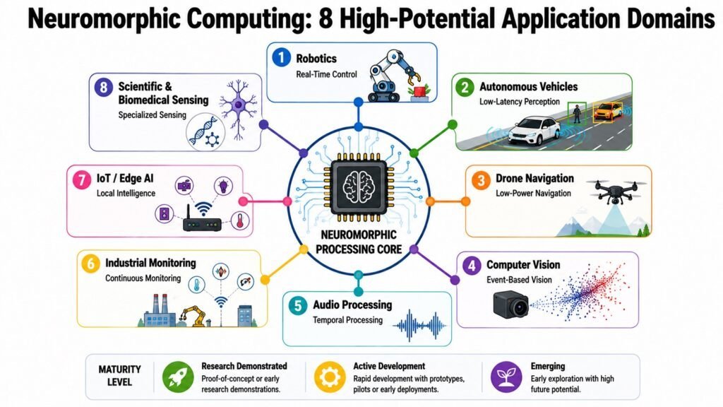 Neuromorphic Computing -- 8 High-Potential Application Domains