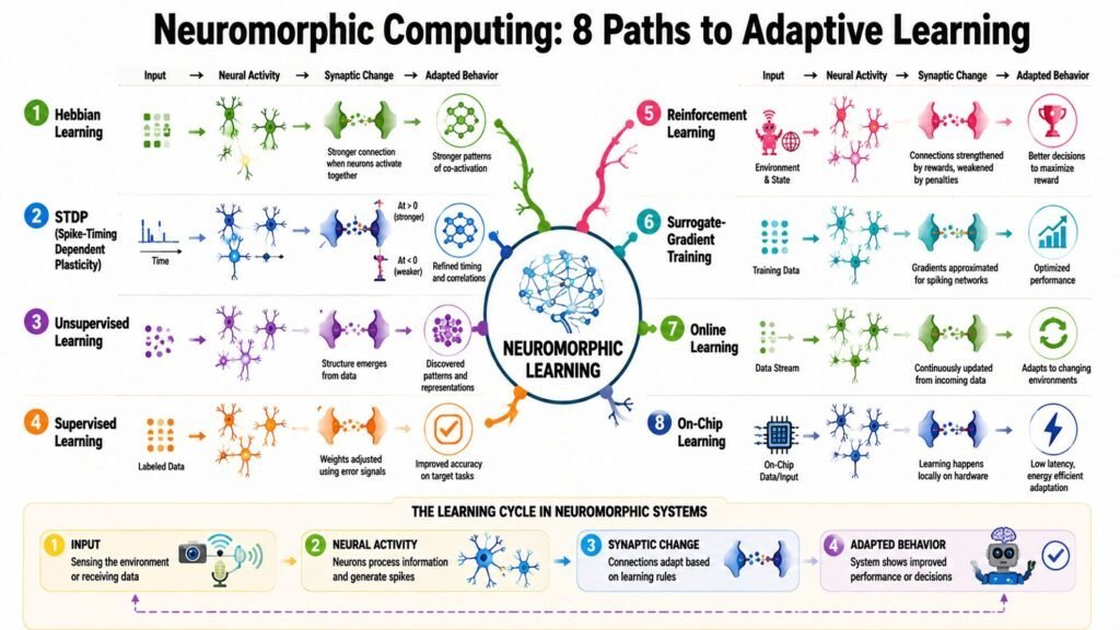Neuromorphic Computing -- 8 Paths to Adaptive Learning