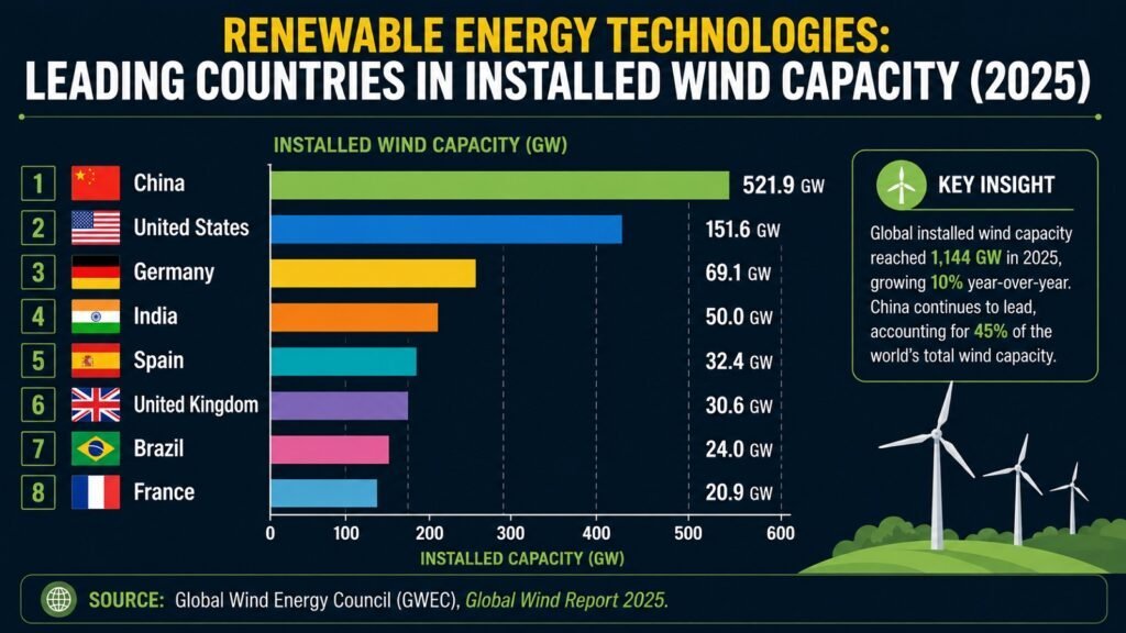 Renewable Energy Technologies -- Leading Countries in Installed Wind Capacity