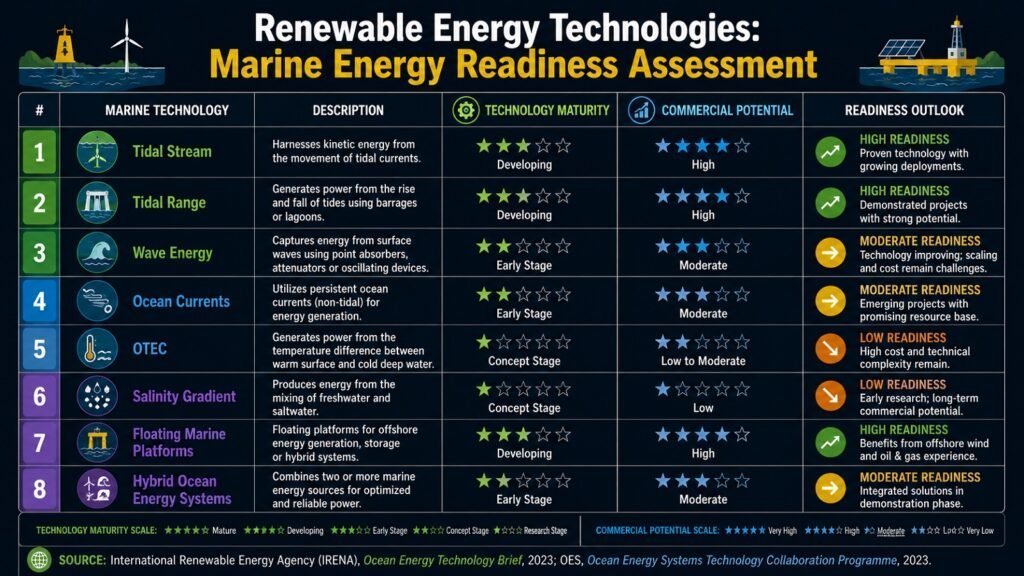 Renewable Energy Technologies -- Marine Energy Readiness Assessment