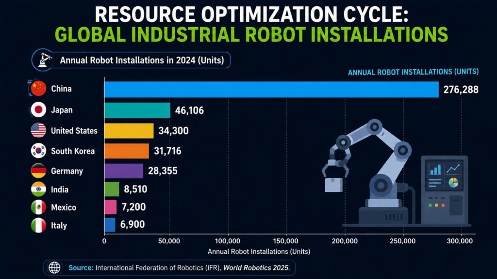 Resource Optimization Cycle -- Global Industrial Robot Installations