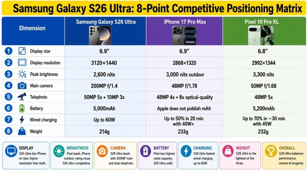 Samsung Galaxy S26 Ultra -- 8-Point Competitive Positioning Matrix