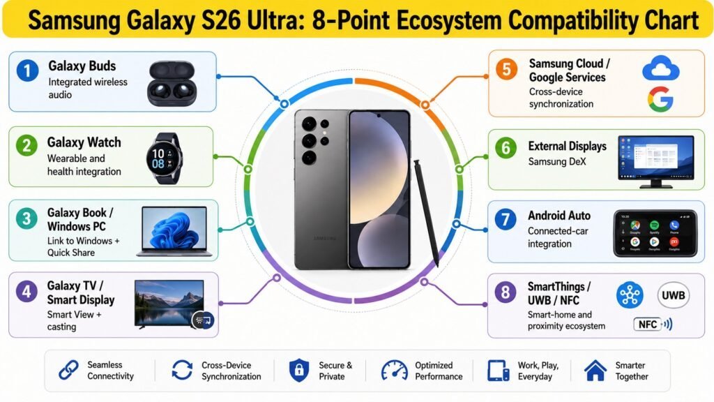 Samsung Galaxy S26 Ultra -- 8-Point Ecosystem Compatibility Chart