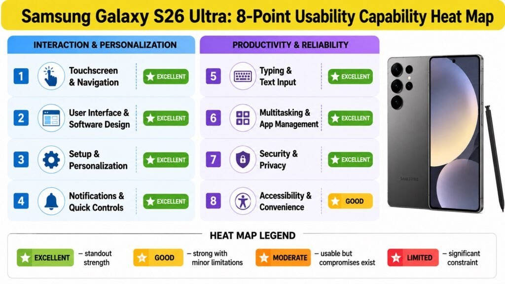 Samsung Galaxy S26 Ultra -- 8-Point Usability Capability Heat Map