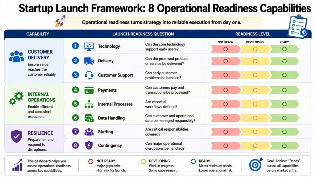 Startup Launch Framework -- 8 Operational Readiness Capabilities