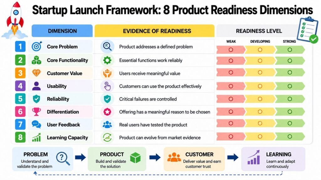 Startup Launch Framework -- 8 Product Readiness Dimensions