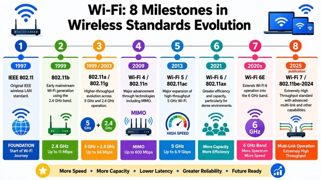 Wi-Fi -- 8 Milestones in Wireless Standards Evolution